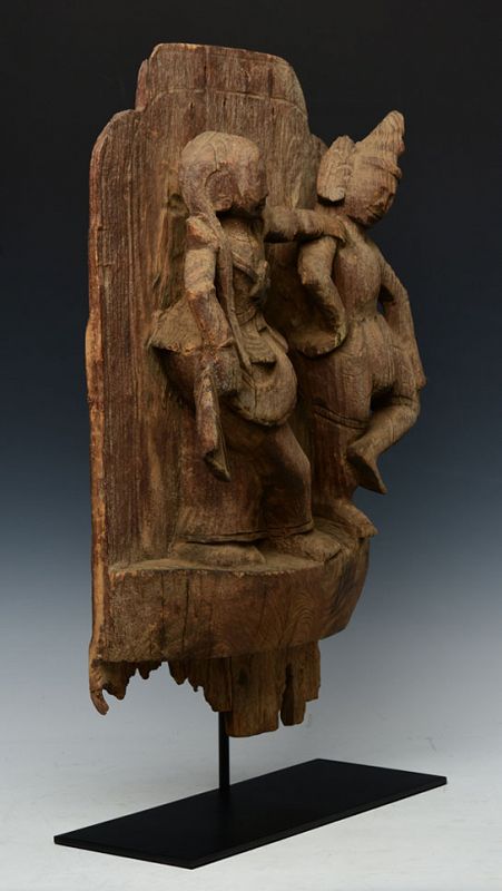 18th Century, Shan, Burmese Wood Carving Panel with Figures