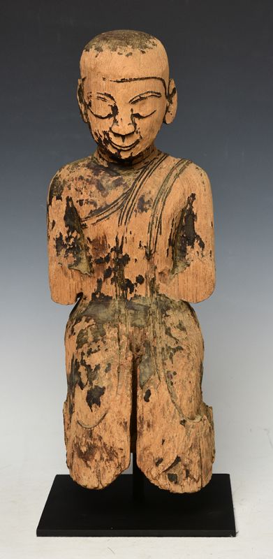 18th Century, Shan, Burmese Wooden Seated Disciple