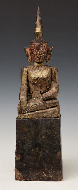 18th Century, Shan, Tai Lue Burmese Wooden Seated Buddha