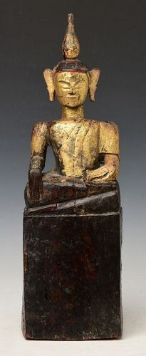 18th Century, Shan, Tai Lue Burmese Wooden Seated Buddha