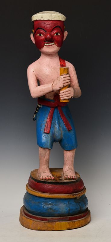 19th Century, Mandalay, Burmese Wooden Standing Figure