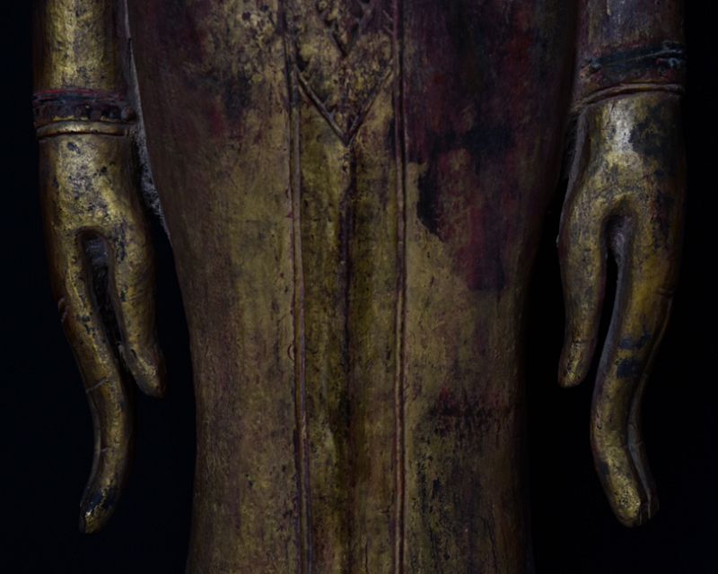 18th Century, Large and Rare Laos Wooden Standing Buddha