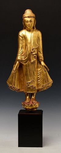 19th Century, Mandalay, Burmese Wooden Standing Buddha