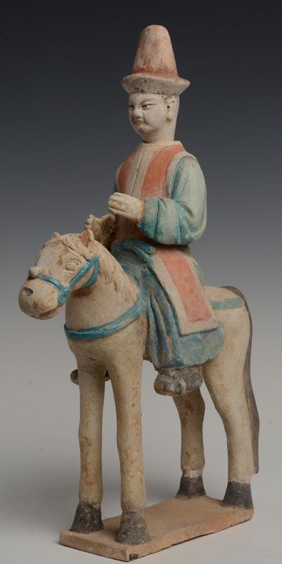 Ming Dynasty, Chinese Painted Pottery Horse and Rider