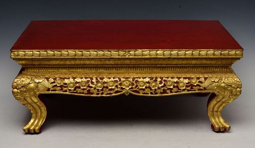 19th C., Rattanakosin, Thai Wooden Lower Table with Lion Legs Design