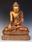 Early 19th Century, Early Mandalay, Rare Burmese Wooden Seated Buddha