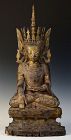 16th Century, Rare Tai Yai Burmese Wooden Seated Crowned Buddha