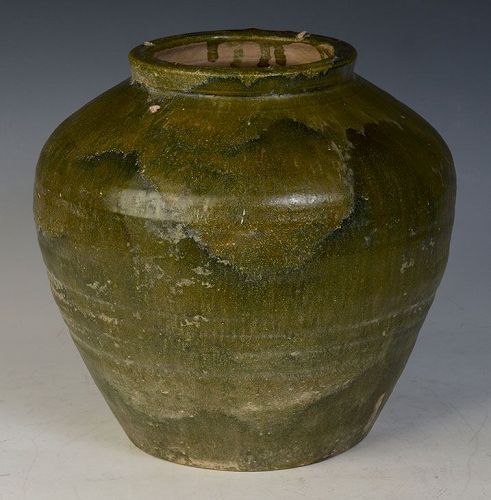 Han Dynasty, Chinese Green Glazed Pottery Jar