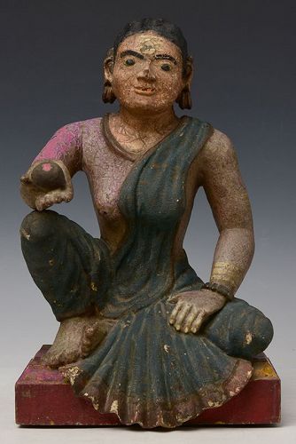 Early 19th Century, Early Mandalay, Burmese Wooden Seated Lady