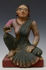 Early 19th Century, Early Mandalay, Burmese Wooden Seated Lady