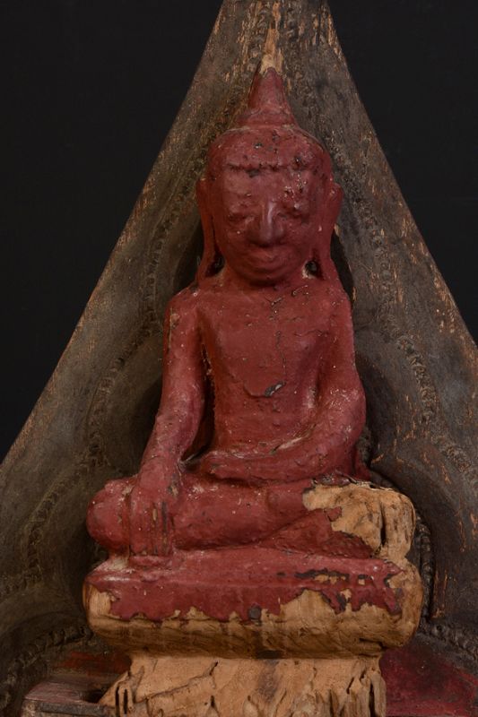 16th C., Shan, Rare Burmese Wood Carving Panel with A Set of Buddhas