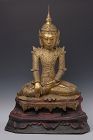 Early 19th Century, Burmese Paper Mache' Seated Crowned Buddha