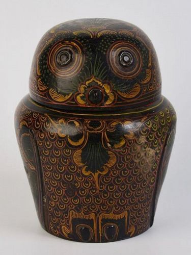 Early 20th Century, Burmese Lacquerware Owl Shaped Container