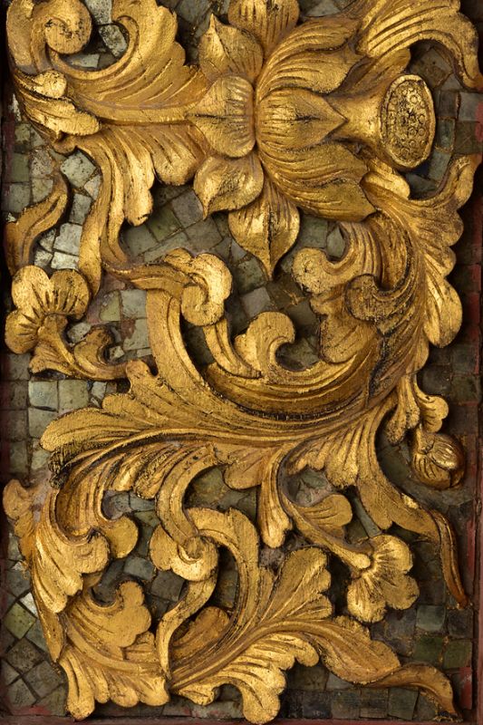 19th Century, A Set of Thai Wooden Panels with Flower Design