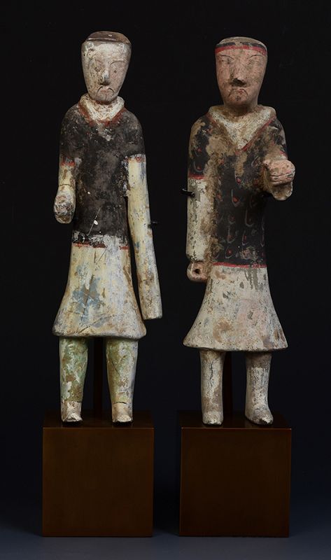 Han Dynasty, A Pair of Chinese Painted Pottery Groom Figures