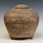 Han Dynasty, Chinese Pottery Round Covered Jar