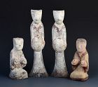 Han Dynasty, A Set of Chinese Painted Pottery Attendants