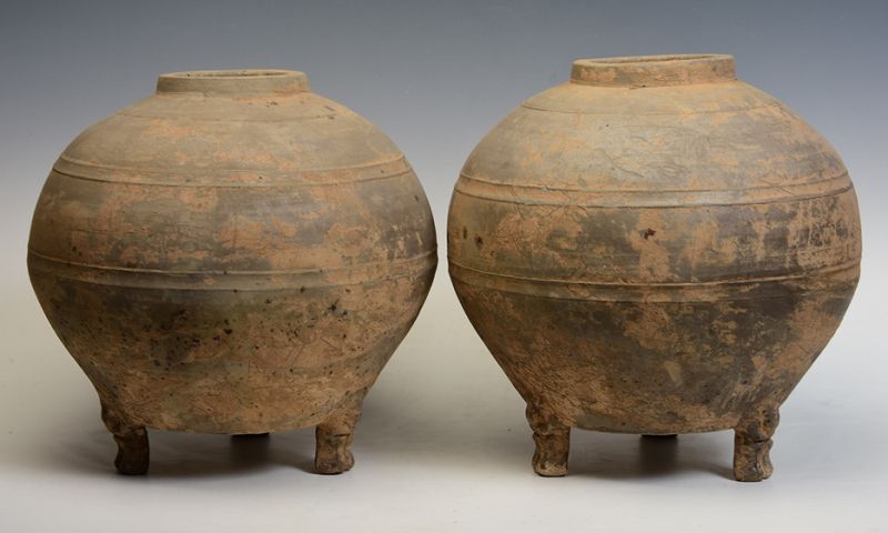 Han Dynasty, A Pair of Chinese Pottery Round Jars