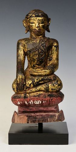 18th Century, Mon, Burmese Wooden Seated Buddha