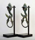 12th C., Angkor Vat, A Pair of Khmer Bronze Palanquin Hooks and Rings