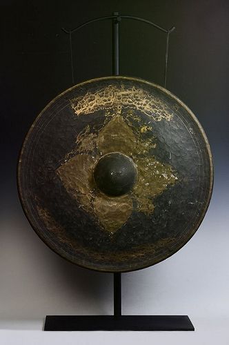 19th Century, Large Burmese Bronze Gong with Stand