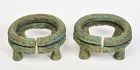 500 B.C., Dong Son, A Set of Khmer Bronze Bangles with Stands