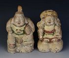 Early 20th Century, Showa, A Pair of Japanese Painted Pottery Figures