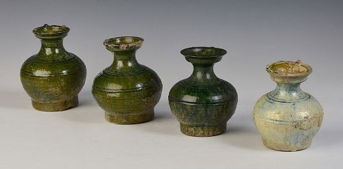 Han Dynasty, A Set of Chinese Green Glazed Pottery Vases