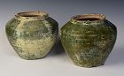 Han Dynasty, A Pair of Chinese Green Glazed Pottery Jars