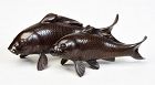 Early 20th C.,Showa, A pair of Japanese Bronze Fishes with Artist Sign
