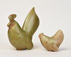 20th C., Showa, A Set of Japanese Bronze Chickens with Artist Sign
