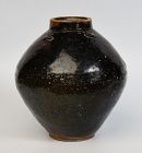 14th-16th Century, Sukhothai Dark-Brown Glazed Pottery Jar