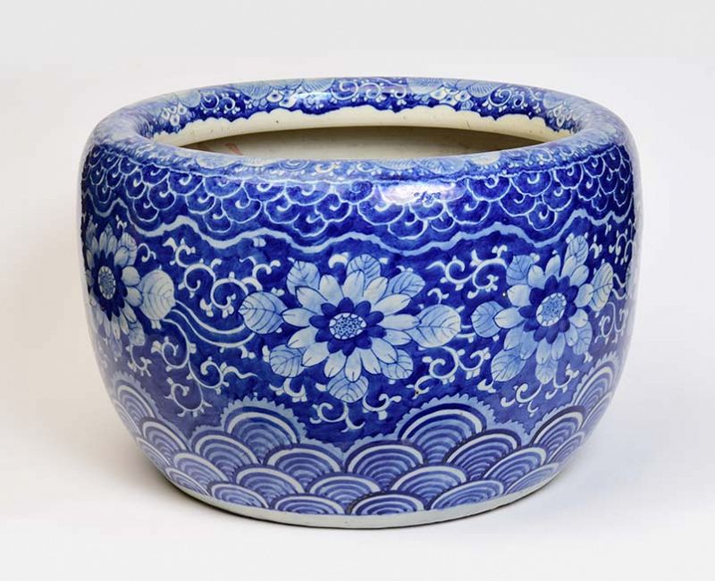 20th Century, Showa, Japanese Blue and White Ceramic Jar