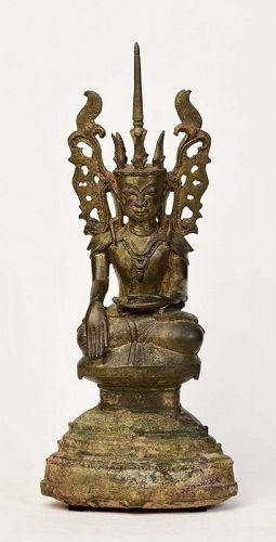 17th Century, Shan, Burmese Bronze Seated Crowned Buddha
