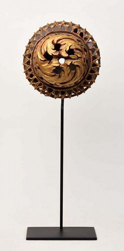 19th C., Mandalay, Burmese Wood Carving with Gilded Gold and Glass