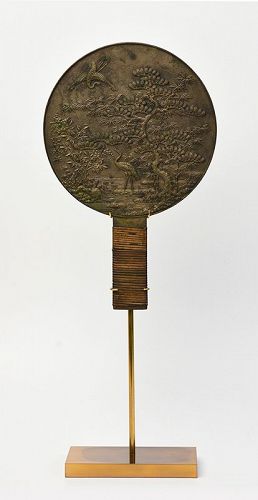 Early 20th Century, Showa, Japanese Bronze Mirror with Stand
