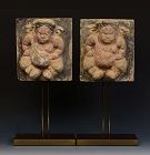 Song Dynasty, A Pair of Chinese Pottery Brick Tile with Tomb Guardian