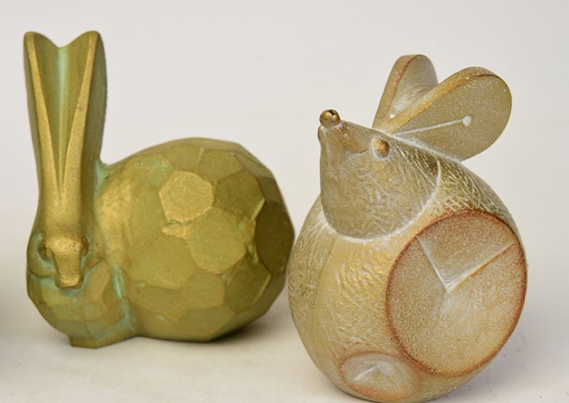 20th Century, Showa, A Set of Japanese Bronze Mouse, Ram and Rabbit