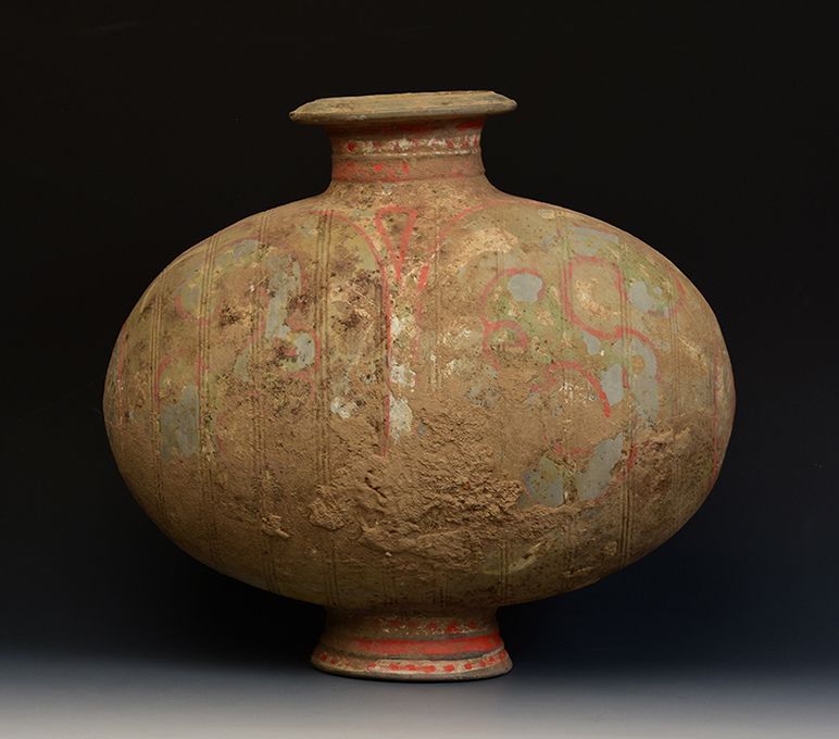 Han Dynasty, Chinese Painted Pottery Cocoon Jar