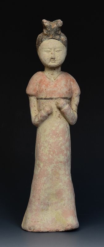 Tang Dynasty, Chinese Painted Pottery Court Lady