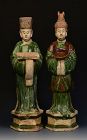 Ming Dynasty, A Pair of Chinese Pottery Court Man and Court Lady