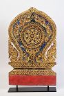 19th Century, Thai Wood Carving with Gilded Gold and Glass