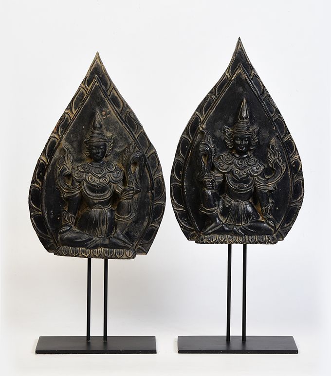 19th Century, Mandalay, A Pair of Burmese Wood Carving Angel Panels