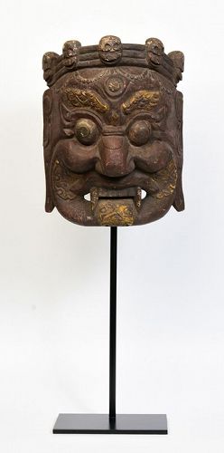 19th Century, Tibetan Wooden Buddhist Mahakala Mask