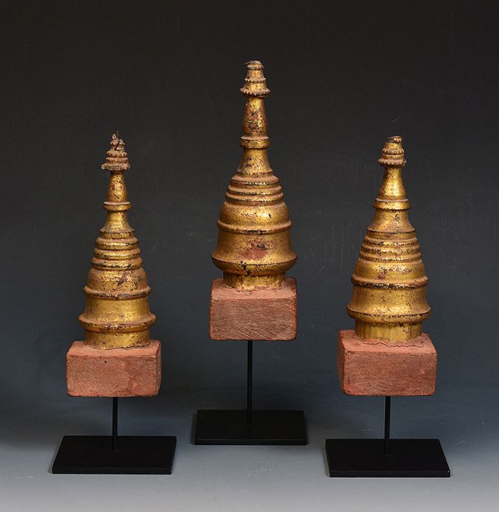 19th Century, Mandalay, A Set of Burmese Wood Carving Pagoda