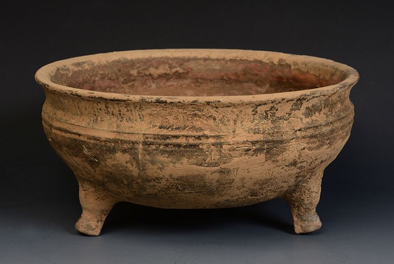 Han Dynasty, Chinese Pottery Bowl Support By Three Legs