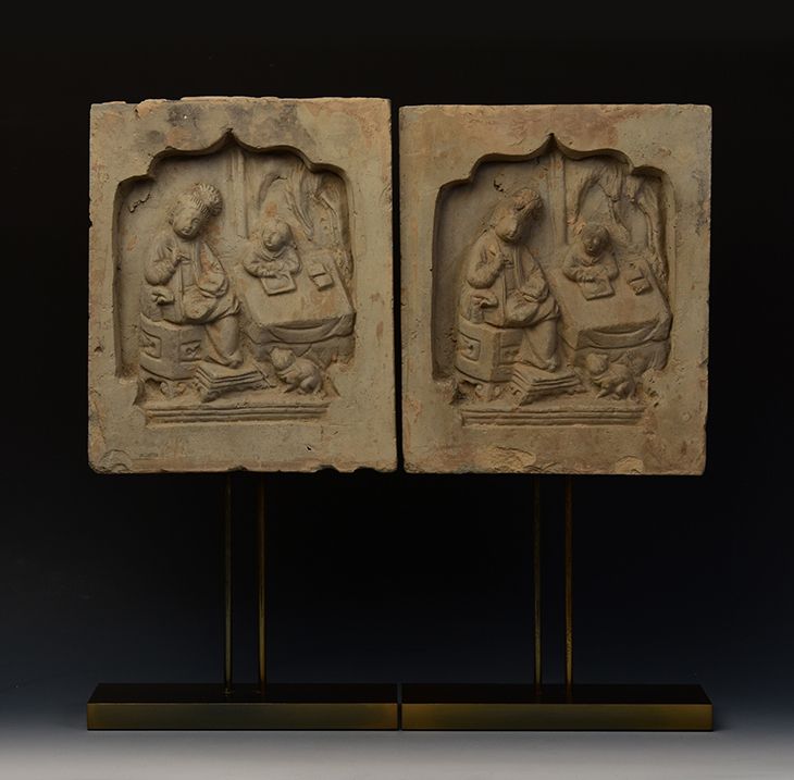 Song Dynasty, A Pair of Chinese Pottery Brick Tile with Figures