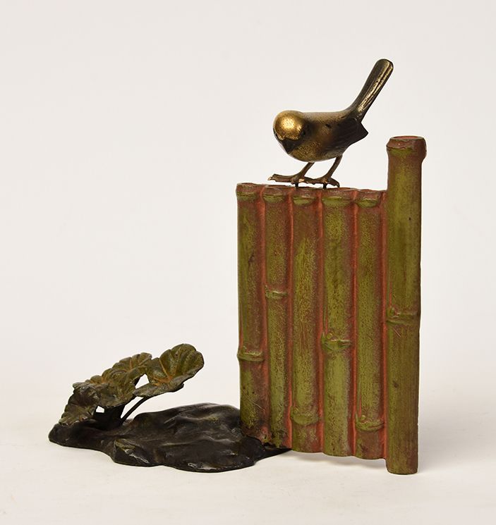 20th Century, Showa, Japanese Bronze Bird and Bamboo
