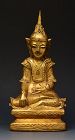 19th Century, Mandalay, Burmese Wooden Seated Crowned Buddha