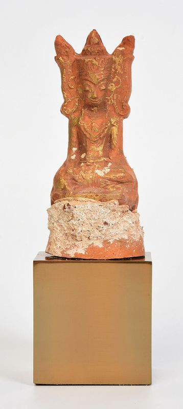 15th Century, Ava, Burmese Pottery Seated Crowned Buddha